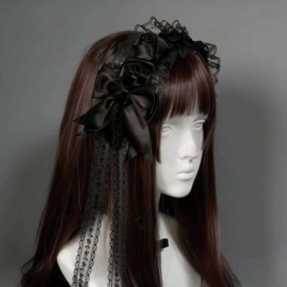 Black Lace Headbands Frilled Headdress Cosplay Hair Clips Gothic Lolita Headwear Cosplay Party
