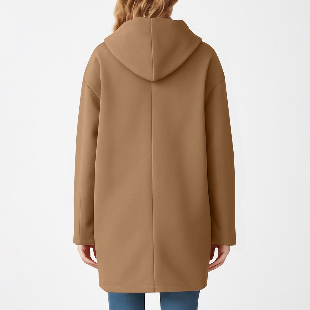 Womens Color Jacket Casual Loose Fit Button Coats Button Up Long Sleeve Outerwear With Pocket, Hooded Overcoat