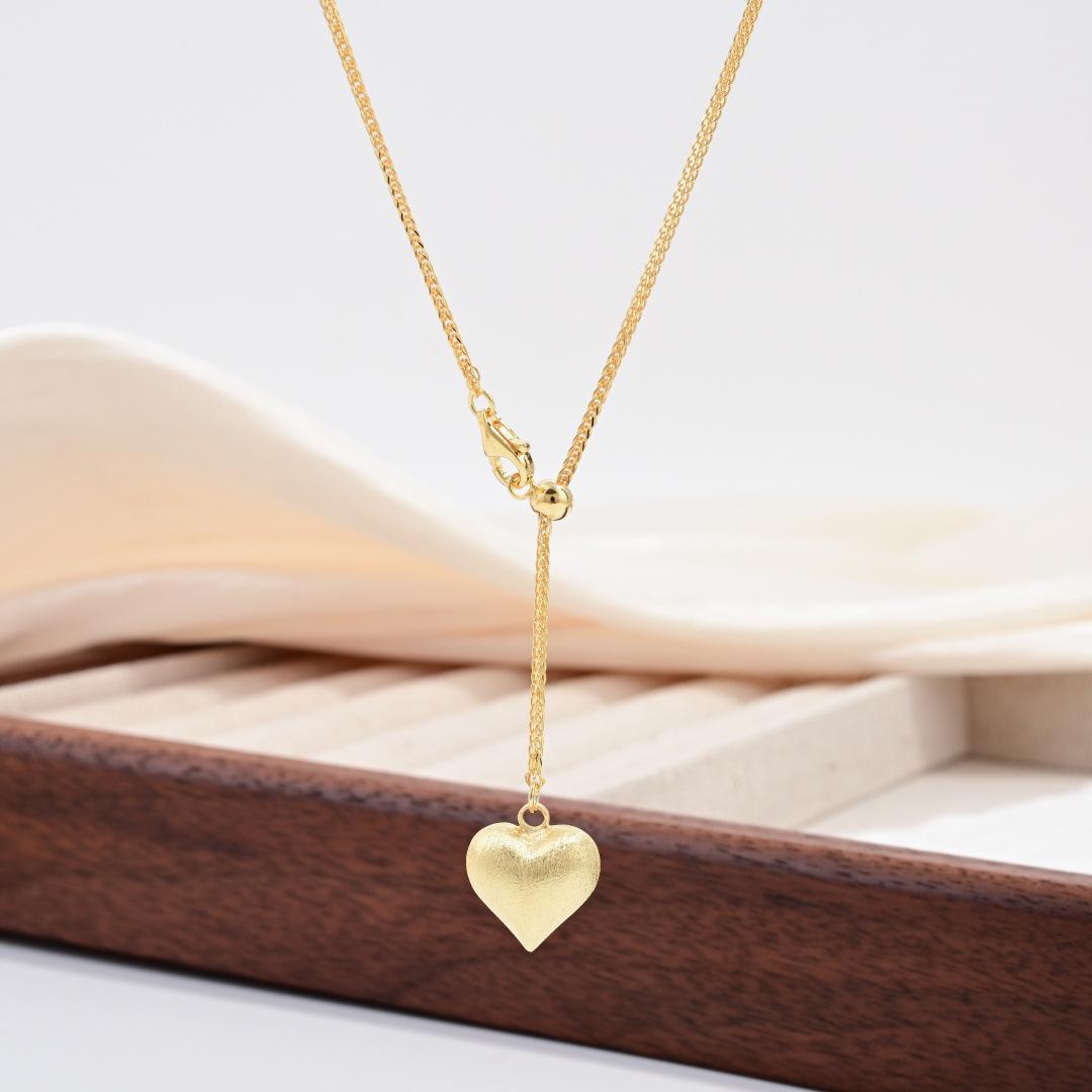 Trendy S925 Sterling Silver Frosted Heart Pendant Necklace, Versatile Clavicle Chain for Women 925 Silver золотой