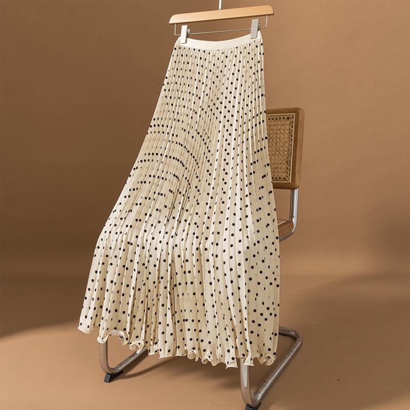 2025 Plus Size Korean Polka Dot High-Waist Casual A-line Long Skirt