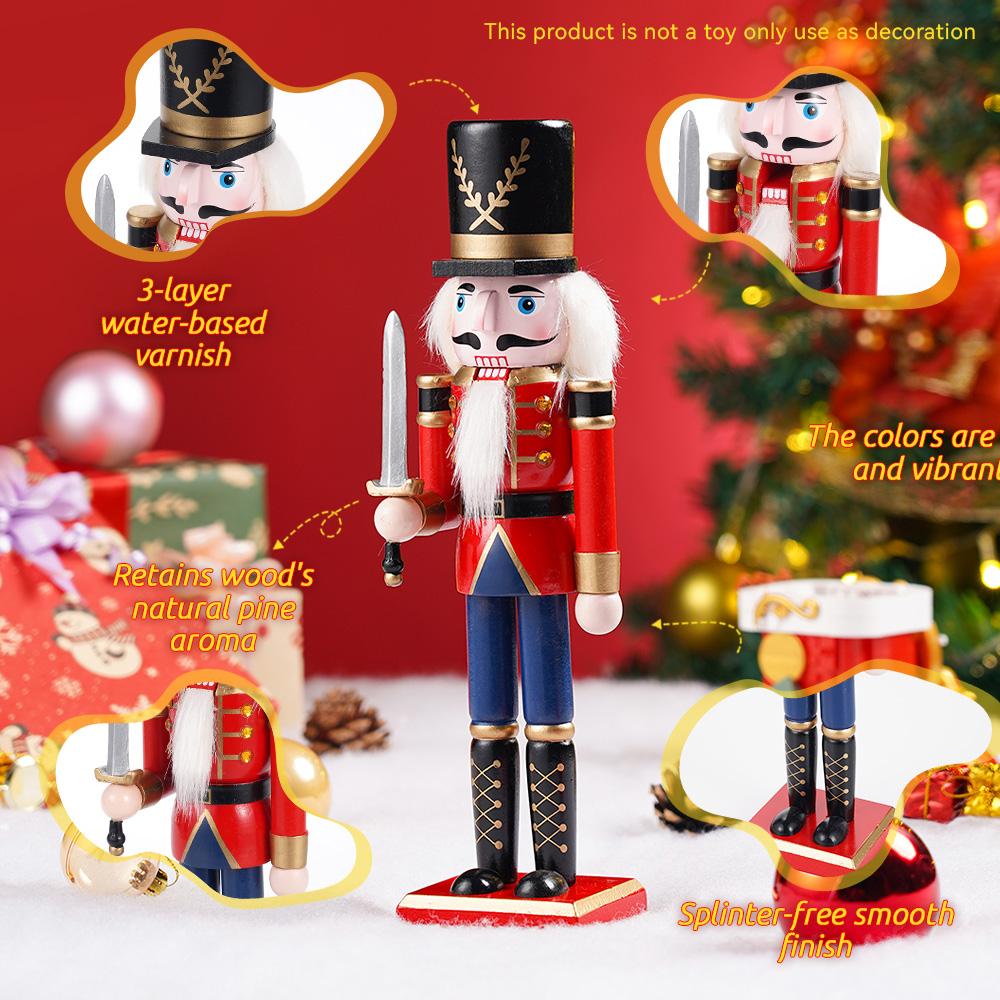 30cm Wooden Nutcracker Ornament Soldier Figurement Handcraft Doll Toy Home Office Table Xmas Decoration Statues Christmas Gift