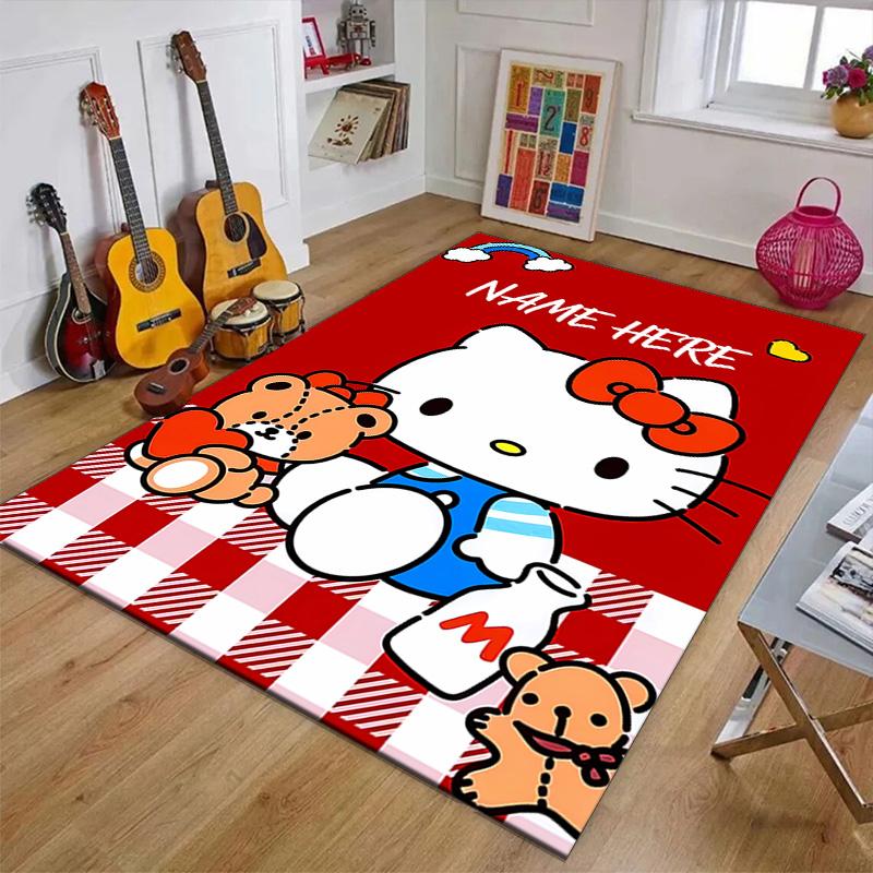 Custom HelloKitty Mat Personalized Name, Polyester Washable Indoor Entryway Rug, Gift for Christmas, Easter, Thanksgiving Day
