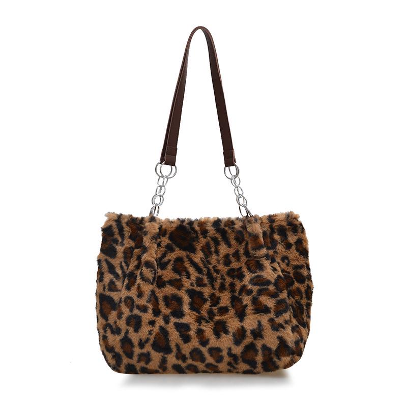 Leopard Plush Trendy Chain Casual Shoulder Bag