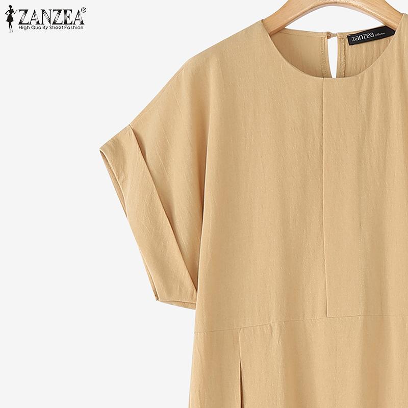 ZANZEA Vintage Women Round Neck Batwing Sleeve Baggy Pleated Casual Long Dress
