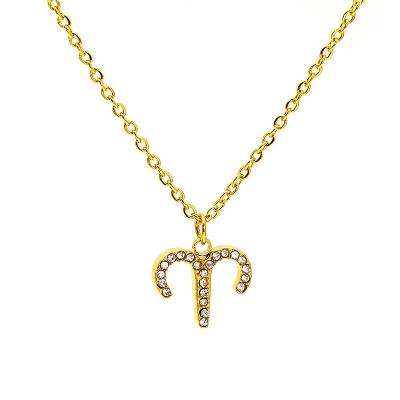 Light Luxury Micro-Inlaid Zircon Twelve Constellations Titanium Steel Necklace Women'S Gold Collarbone Chain Spot