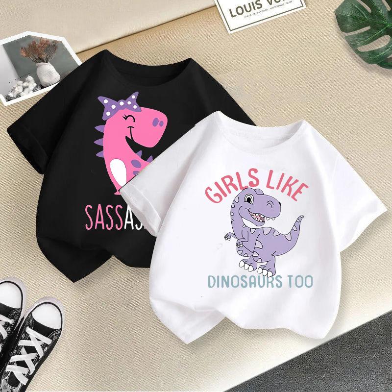 Children T-shirtDinosaur Printed Kids 100% Cotton Clothes Tshirt Tops Tee Boys Girls Short-sleeved T Shirt 2-13Y