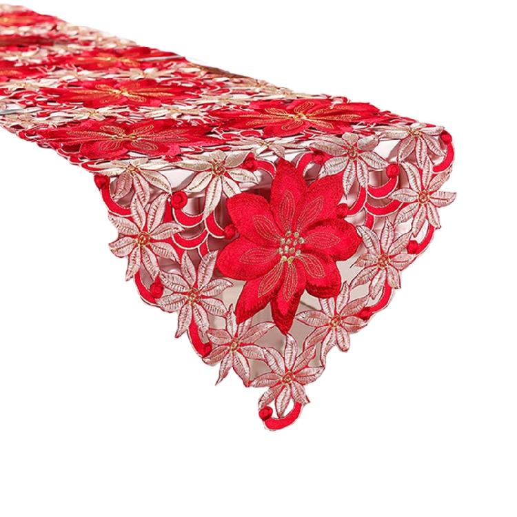 

Poinsettia Holly Leaf Linen Table Runners Attractive Brief Style Designs Party 38*148CM