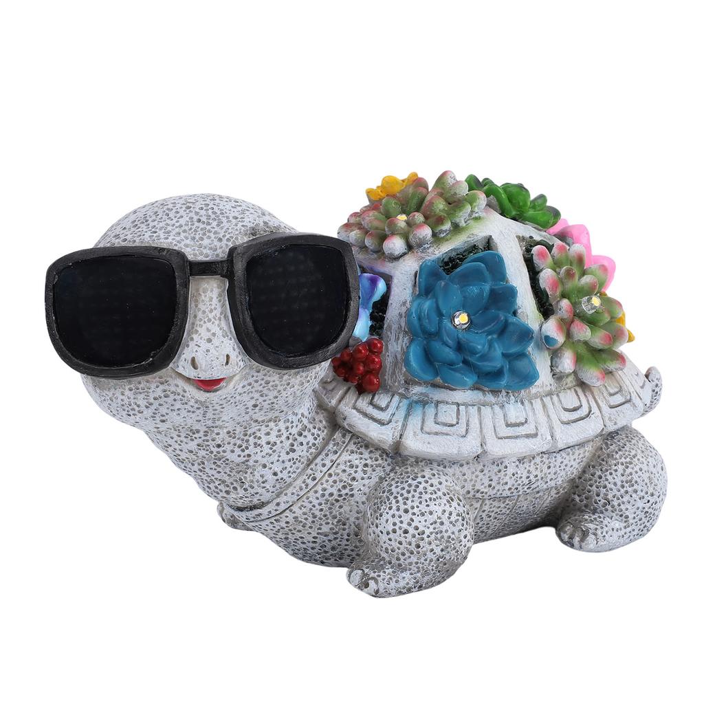 Solar Powered Turtle Statue Resin Water Proof Turtle Figurine LED Light Decorative Ornament for Outside Yard Lawn Patio