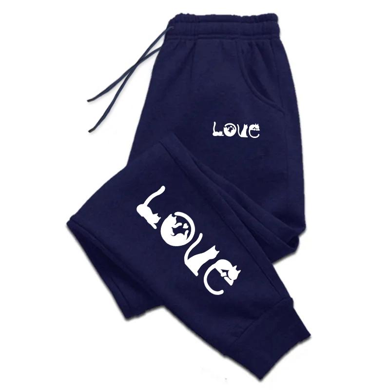 

Брюки с принтом «Люблю кошку» Женские высококачественные спортивные штаны Женские уличные брюки Фитнес Бег Завязки Повседневные спортивные штаны 3XL темно-синий