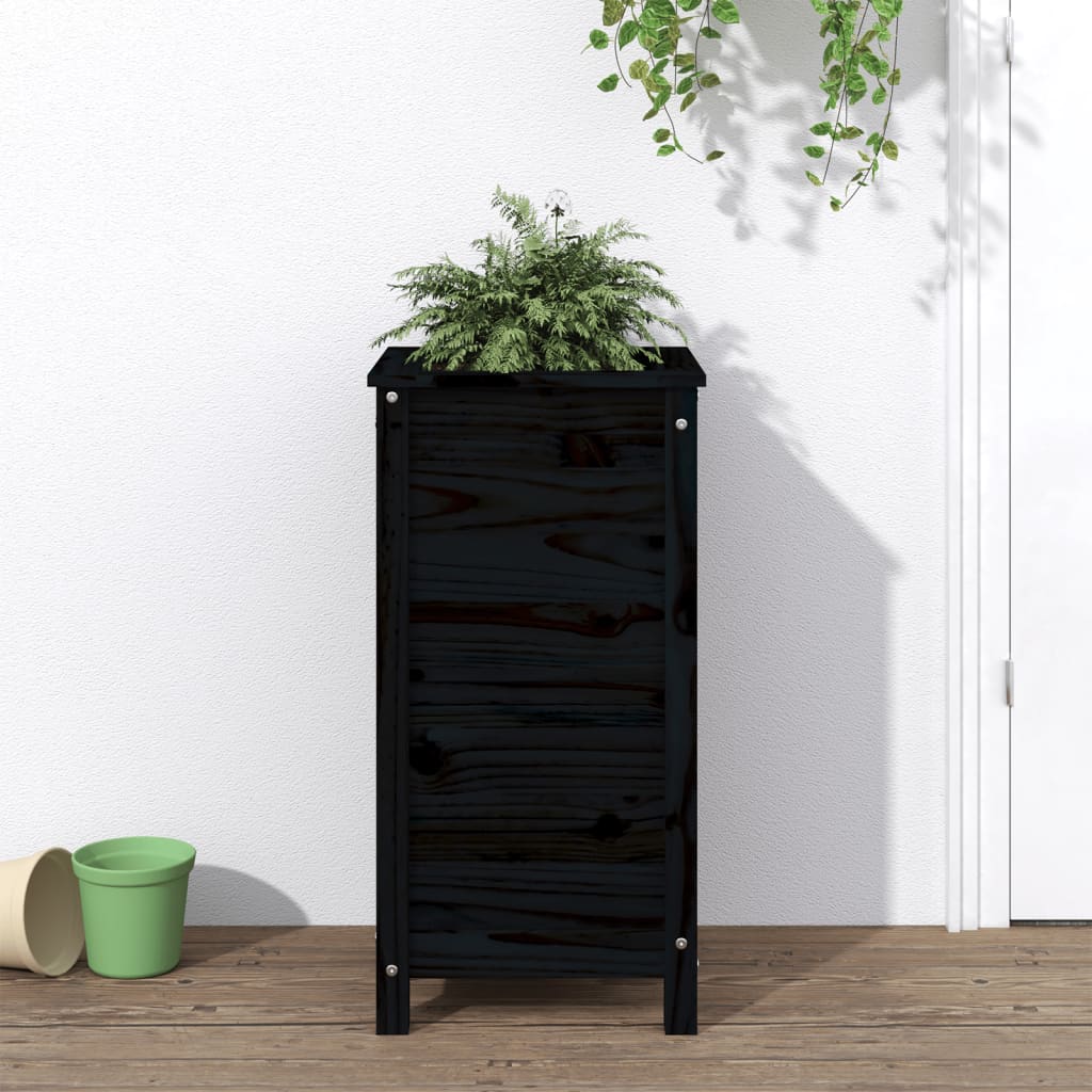 Plant Pot Black 40x40x78 Cm Solid Pine Wood
