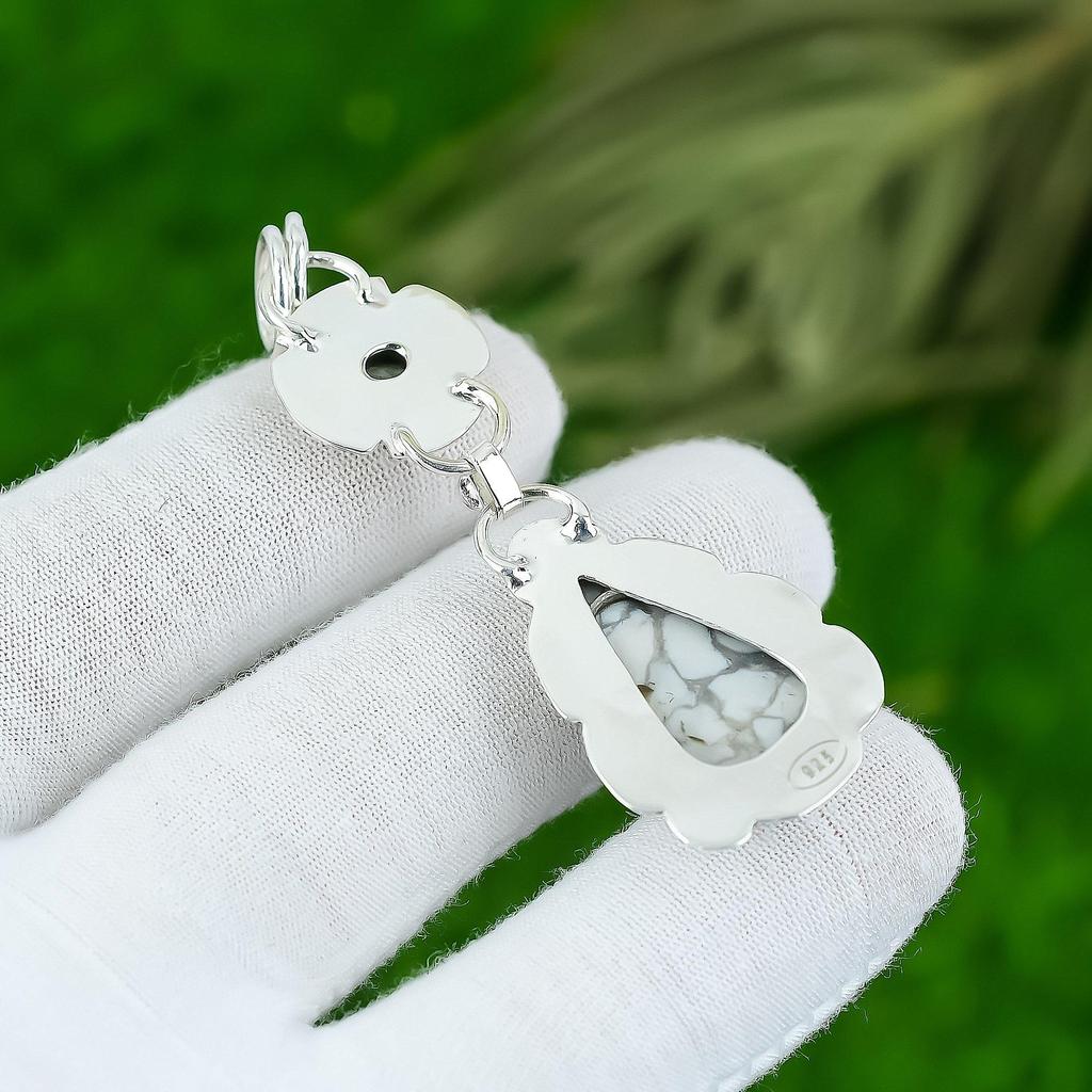 Wedding Gift For Her 925 Sterling Silver Natural Howlite Gemstone Pendant