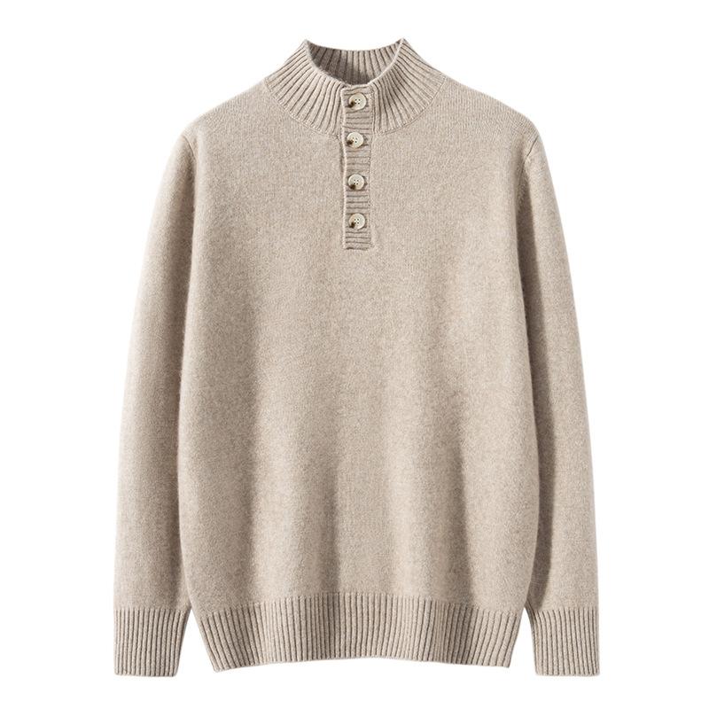 Seven-pin Double-strand Thickened Cashmere Sweater Buckled Semi-turtleneck Knitted Loose and Thin To Keep Warm