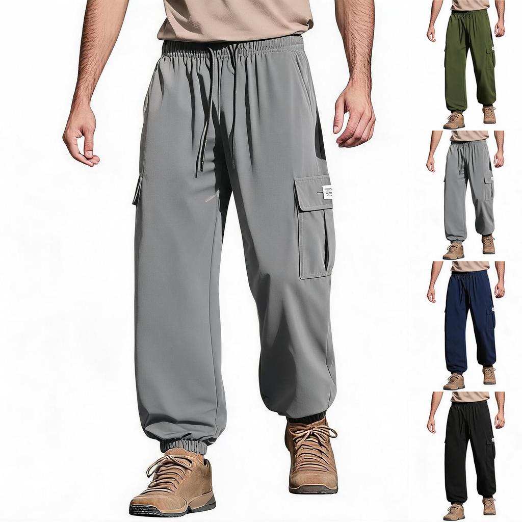Herren Cargojogginghose Leichte Arbeitskleidung Verjüngtes Bein Mehrere Taschen Design Outdoor Sport Freizeit Hose mit Elastischem Bund und Knöchelbündchen