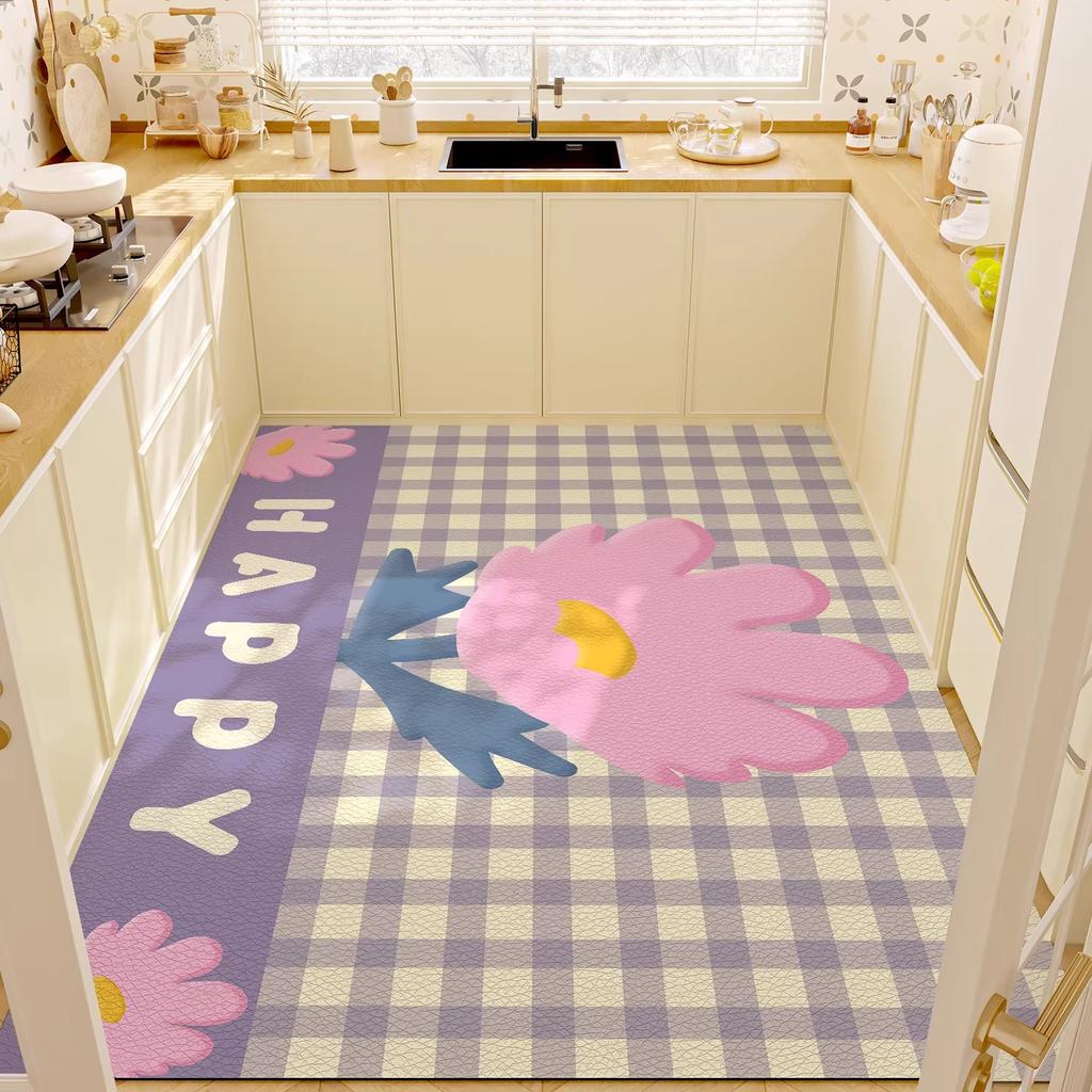 Kitchen Floor Mat Waterproof Anti-slip Carpet Large Size Full-coverage Rug PVC Leather Oil-proof Carpets Floral Patterned Rugs