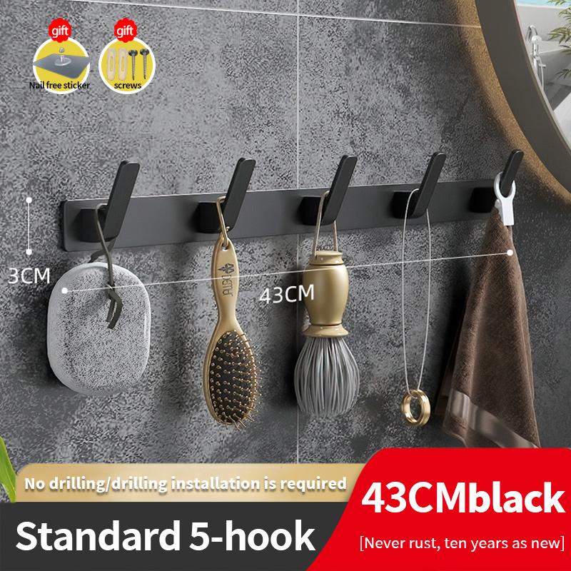 YUNJIEYA Black/White Door Hooks Clothes Hook Hanger Shelf Organizer Storage Shelf Shower Wall Rack Kitchen Bathroom Accessories