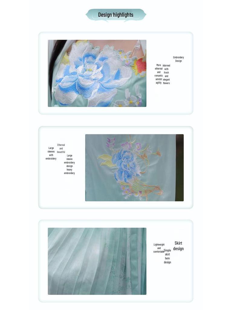 Ci Fengque Original Hanfu Chiffon Gradient Embroidered Hezi Skirt Set