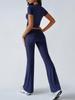 European & American Women's Slim Fit Short Sleeve Long Pants Suit - Spring/Summer 2025 Collection, Casual Solid Color.