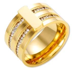 Glänzende Kristall High-End Anlaufgeschützte Mode Geometrische Offene Vergoldete Edelstahlringe für Damen Ehering Schmuck Geschenke