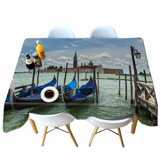 Seascape Sailing Boat Pattern Tablecloth Thicken Cotton Dustproof Rectangular Round For Wedding Picnic Party