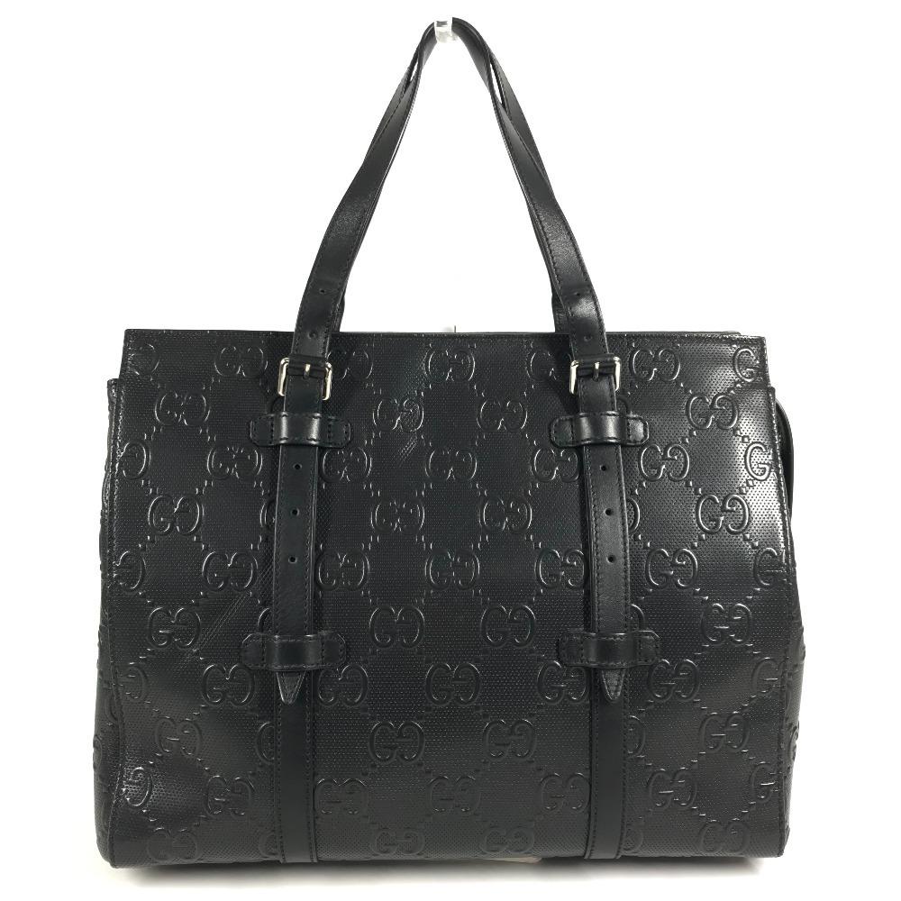 GUCCI 625774 GG embossed logo Bag Tote Bag Shoulder Bag Leather Black