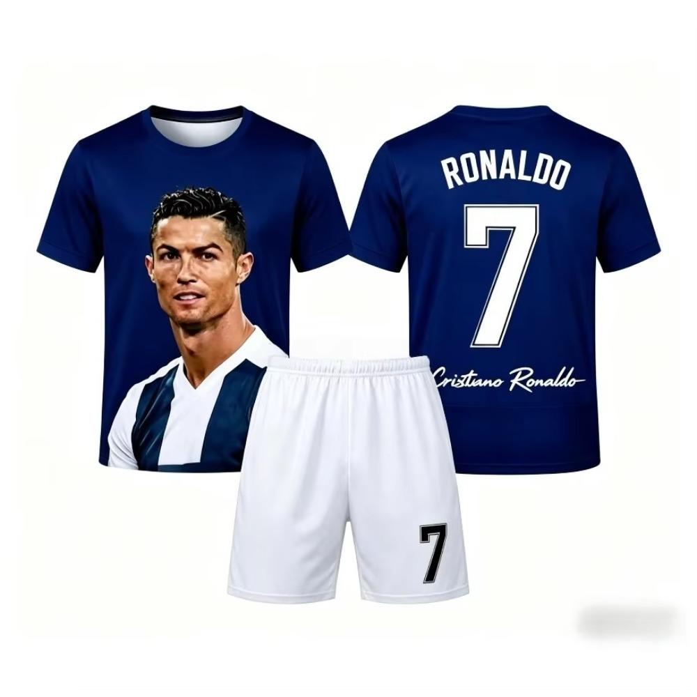 Summer Fashion New Ronaldo # 7 Football Jersey Sport Training Competition Short Sleeve T-shirt and Shorts Set Family Kids Tees