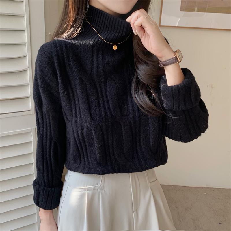 Женский свитер новый французский ретро-свитер с высоким воротом женский свободный ворсистый воротник ленивый ветровой топ One Size чёрный 2313₽