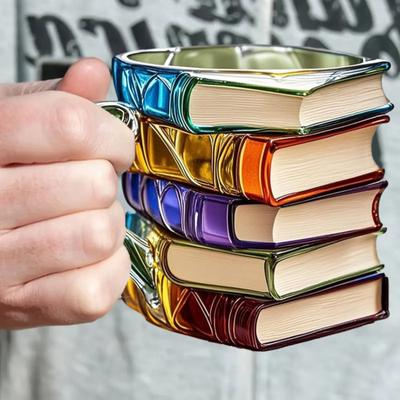 Ζωγραφισμένη Κούπα Βιβλίου 3D Στοιβαγμένα Βιβλία Κούπα Καφέ 300ml Μοναδική Κούπα Ατμόσφαιρας Ανάγνωσης Λογοτεχνική Συλλογή Δώρα για Βιβλιόφιλους