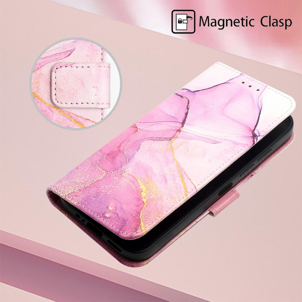 For Samsung Galaxy A15 4G Case with Strap Marble Pattern Leather Phone Cover Card Holder