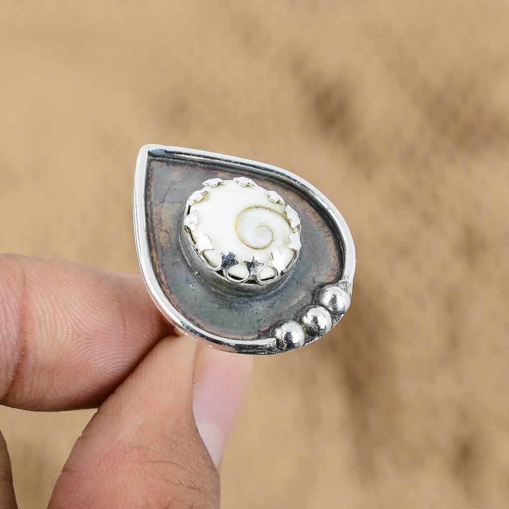 Natural Shiva Eye Shell Gemstone 925 Silver Promise Adjustable Ring For Girls