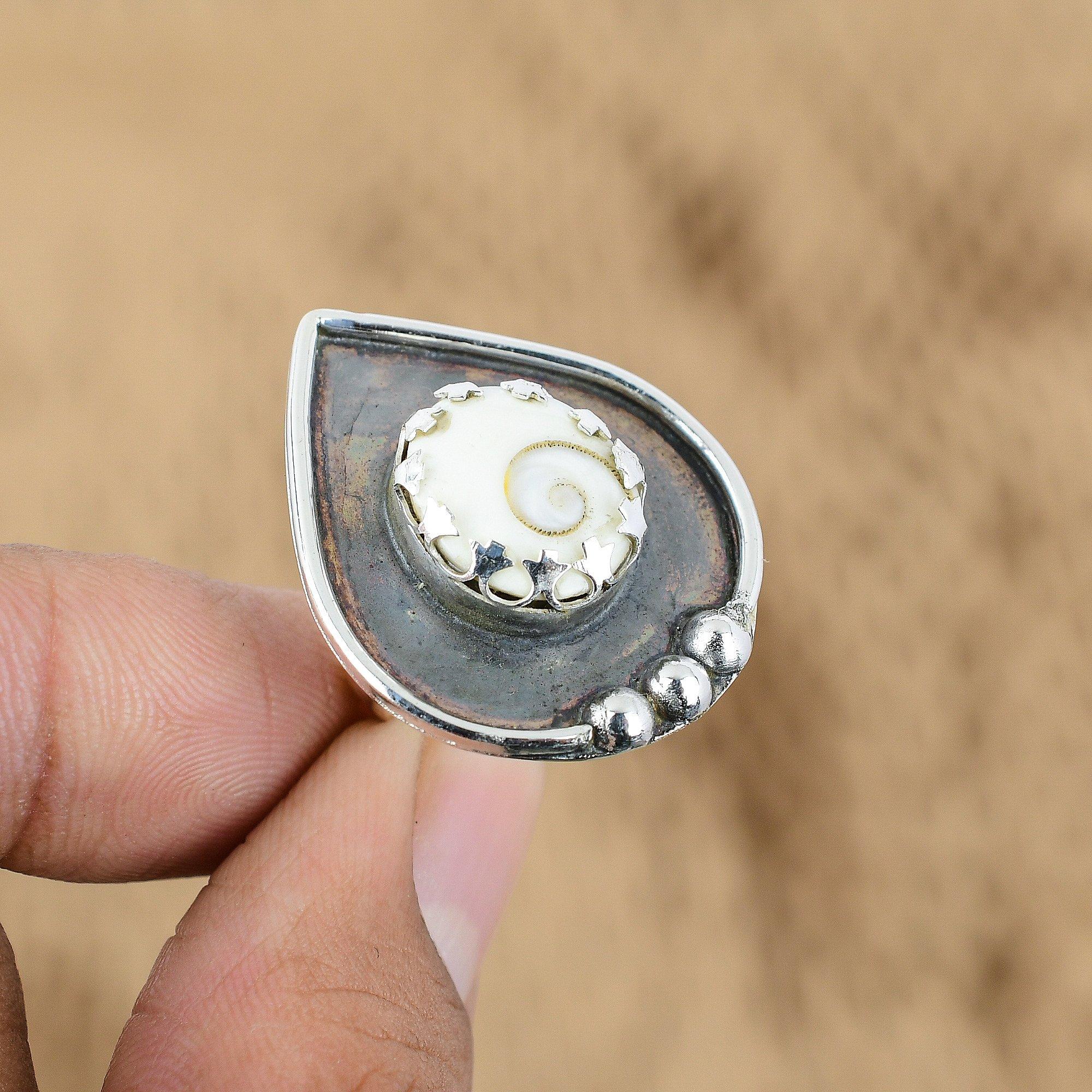 

Natural Shiva Eye Shell Gemstone 925 Silver Promise Adjustable Ring For Girls Yes