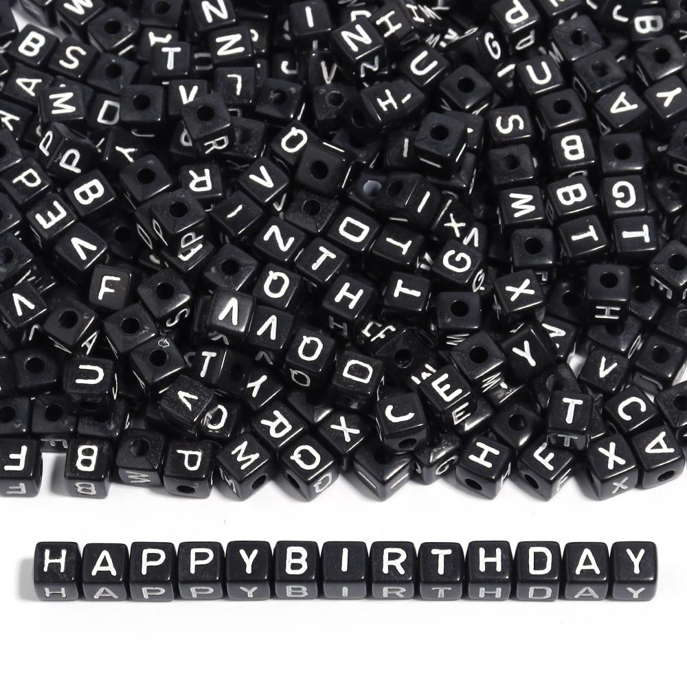 50pcs/lot Black Acrylic Alphabet Beads Square A-Z Letter Loose Spacer Beads for Jewelry Making DIY Bracelet Handmade Supplies