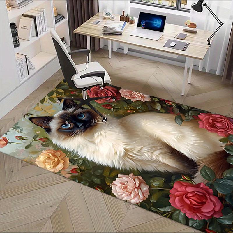 Siamese Cat and Roses Chair Mat: Office Carpet, Oversized Rug for Home Decor, Sofa Mat, Desk Pad Gift Suitable for Bedroom, Living Room, Any Room