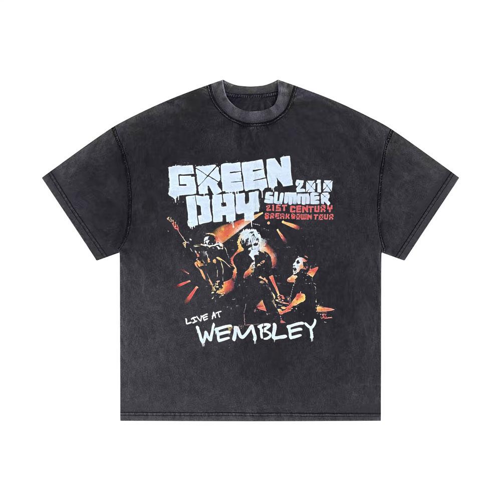 Washed Vintage Punk Band Green Day World Tour T Shirts Men Retro Gothic Rock Tshirt Male Cotton Casual Oversized Tshirts