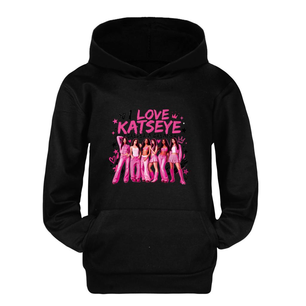 5860 Kids Girls Katseye Group Team Print Casual Pocket Long Sleeves Hoodies