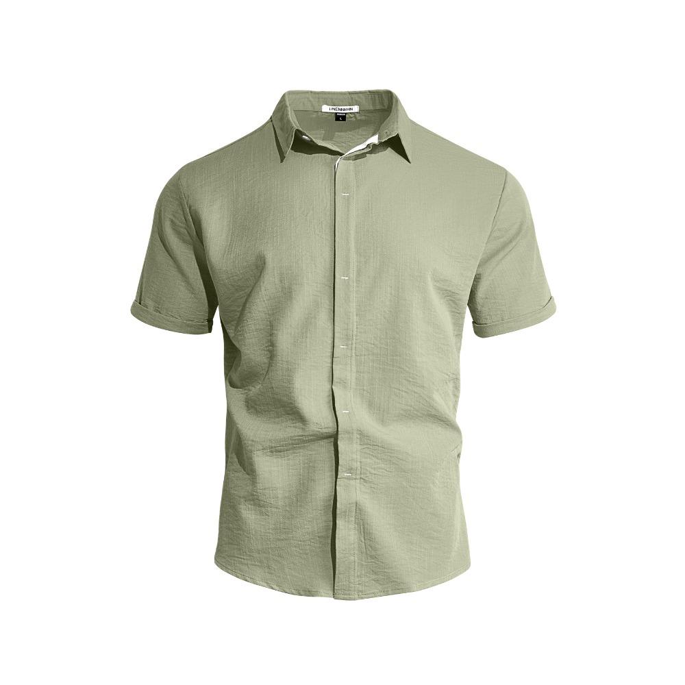Summer Men's Solid-Colour Button-Down Casual Short-Sleeved Shirt Trendy Beach Holiday T-Shirt