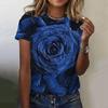 Summer Women's T-shirt Gold Rose 3D Printed T-shirt Women's Fashion T-shirt Round Neck Short Sleeve T-shirt Flower Top Tees Harajuku