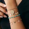 SHIXIN 4 Pcs Vintage Multilayer Sequin Chain Bracelet Set for Women Simple Sun Pendant Beaded Bracelet Female Hand Jewelry Gift