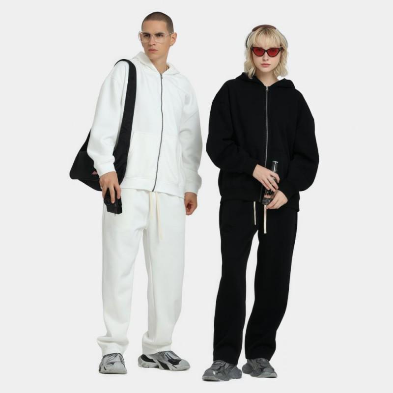 Set Tuta con Felpa con Cappuccio Foderata in Pile e Pantaloni Jogger Autunno Inverno 2025 Unisex Oversize Casual Tinta Unita
