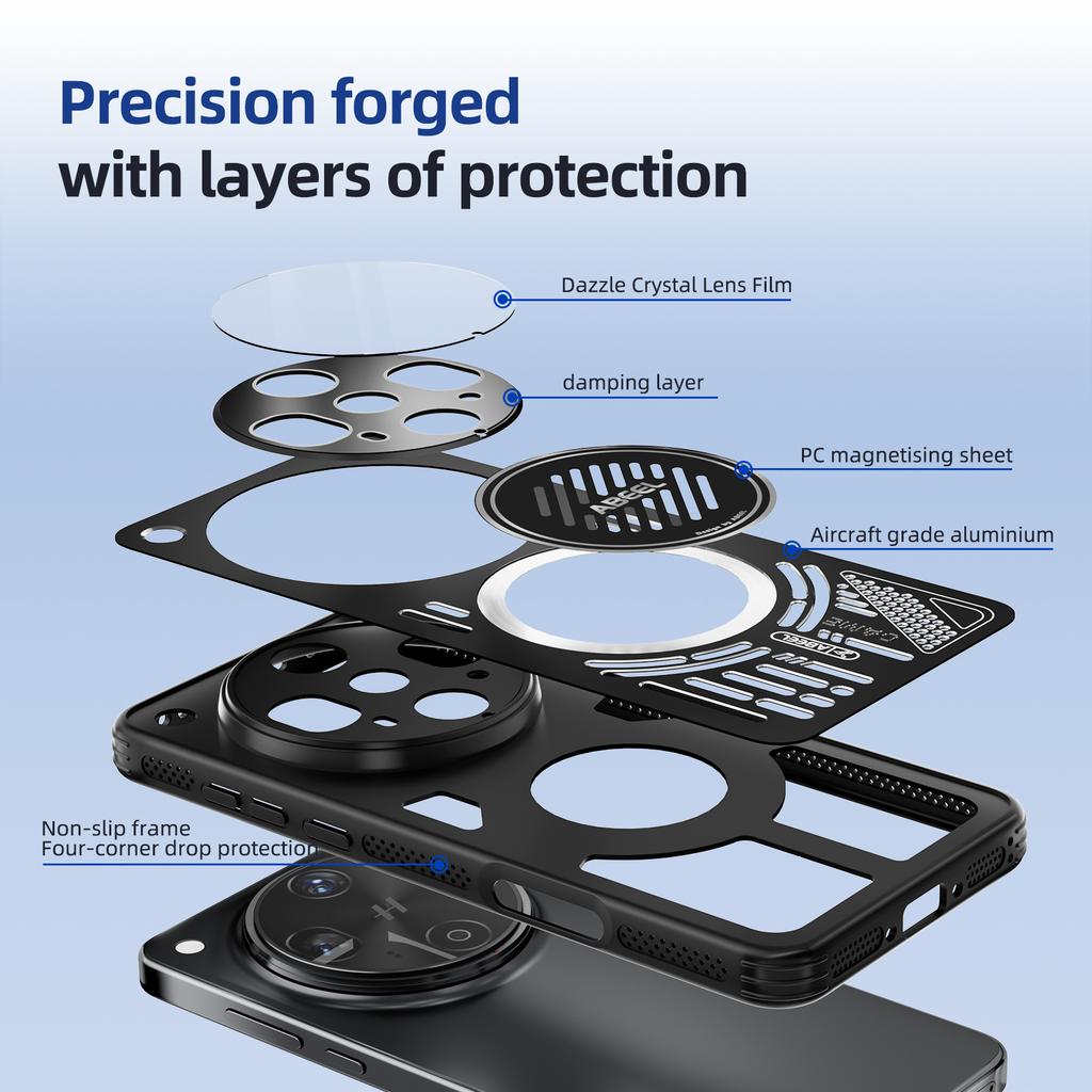 ABEEL For Oppo Find X8s 5G Magnetic Case Aluminium Alloy+PC+TPU Hollow Heat Dissipation Phone Cover