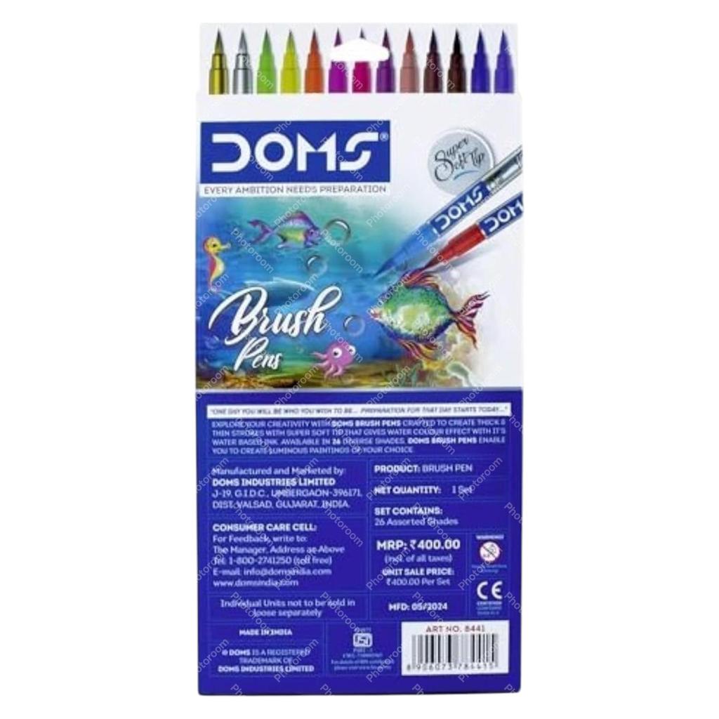 DOMS Brush Pen Set 26 Shades Flexible Soft Tip Water Based Coloring Pens For Kids School Art Calligraphy Home Use