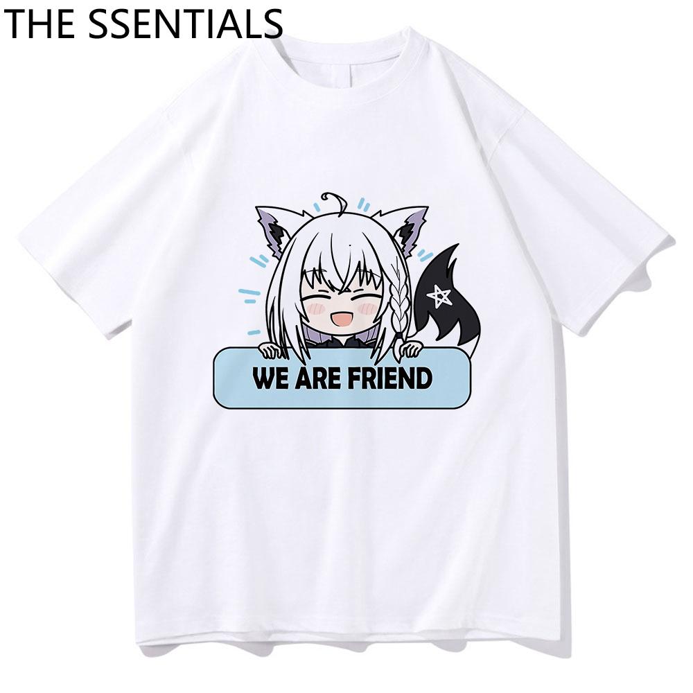 Hololive VTuber T-skjorte Unisex Harajuku tegneserie-grafikk-t-skjorter Unisex-tilfeldig bomullst-skjorte Herre Anime Kawaii Shirakami Fubuki T-skjorte