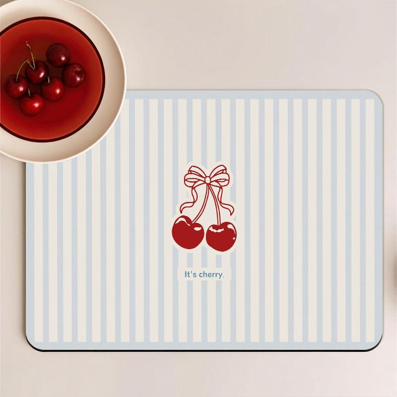 Cute Cherry Super Absorbent Dish Drying Mat for Kitchen Tableware Table Placemat Drain Pads Drainer Rug Drink Holder Washable