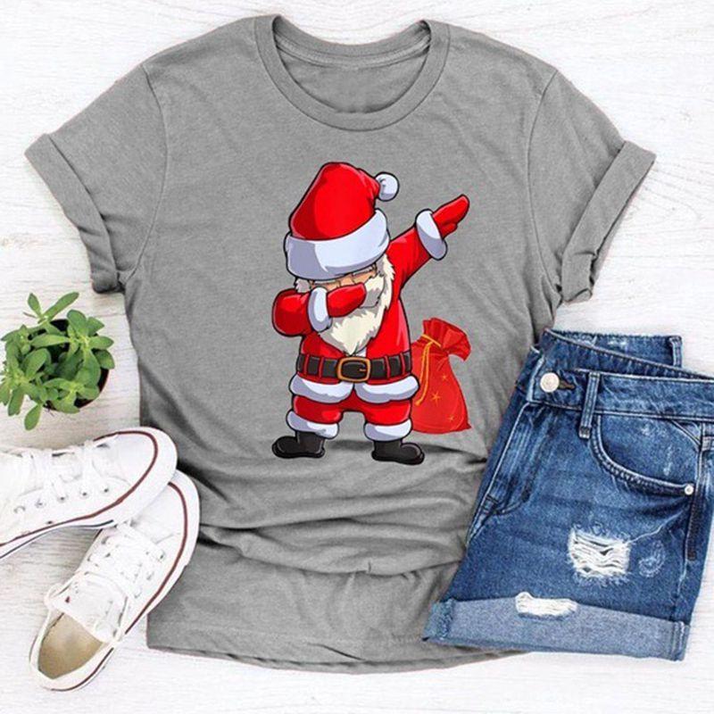 Women Santa Claus Dabbing Print T-shirt Soft Comfortable Christmas Short Sleeve Tee