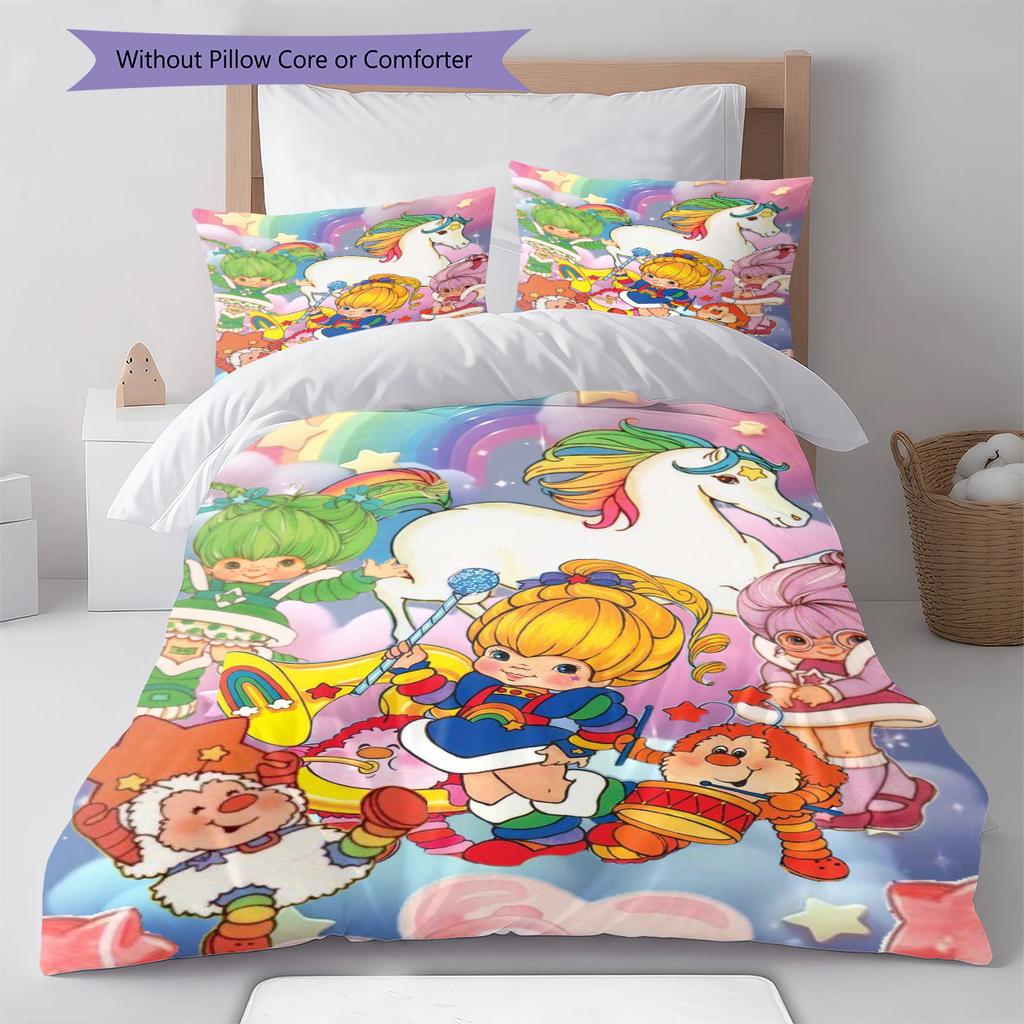 Rainbow Brite Pattern Bedding Quilt Set Quilt Cover Pillowcase Home Decoration Gift (1 * Duvet Cover + 2 * Pillowcase, Without Core)