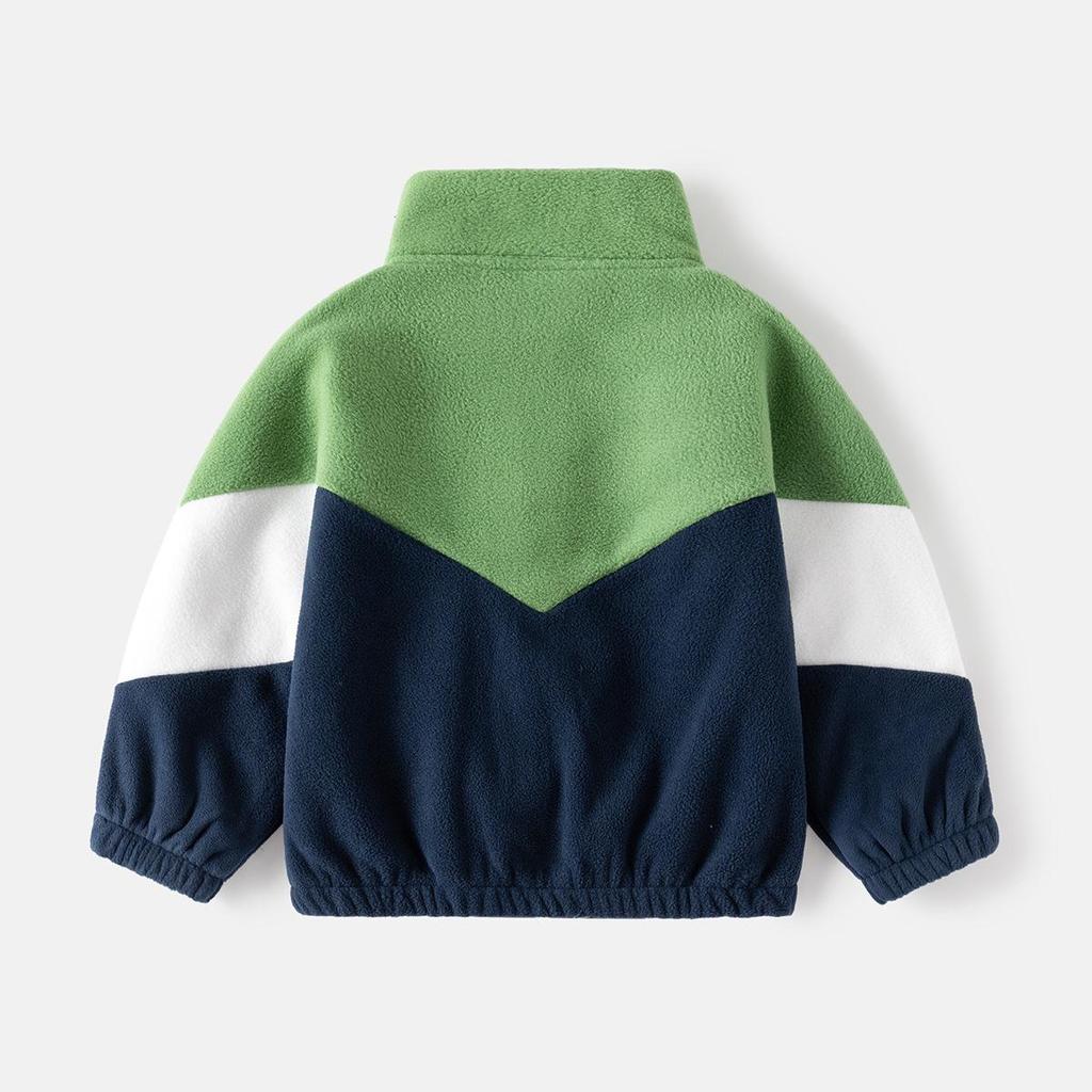 2024 Autumn Boys' Colorblock Fleece Jacket - Casual Children's Top