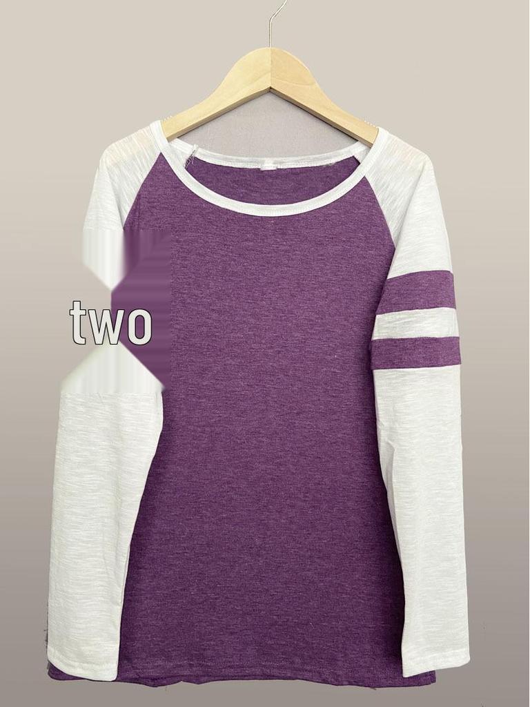 Multicolor Stripe Patchwork Long Sleeve Round Neck T-Shirt
