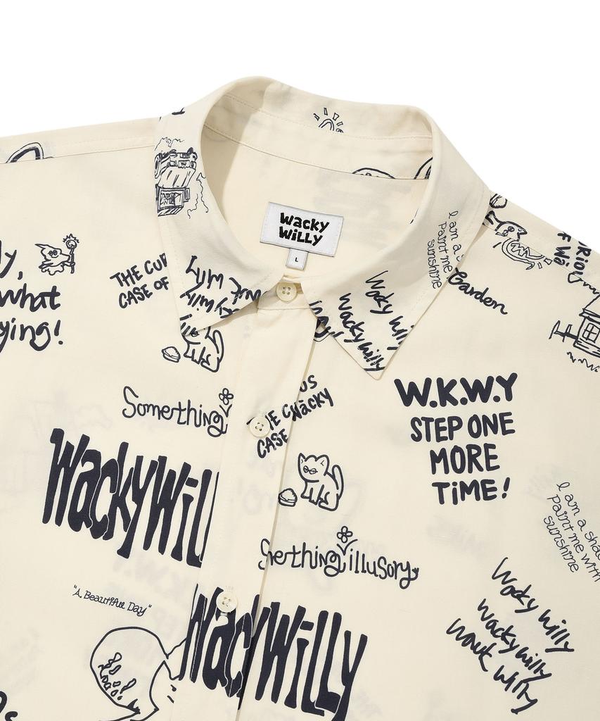 WACKY WILLY Kiki All-Over Graphic Short Sleeve Shirt Cream