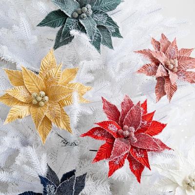 Faux Samt Künstliche Weihnachtsblume Lebendige Farben Große Größe Festlicher Glitzer Blume Frohe Weihnachten Hochwertig
