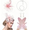 Vintage Bridal Hair Accessories Set Kentucky Derby Feather Headband Gloves Necklace Floral Bow Mesh Wedding