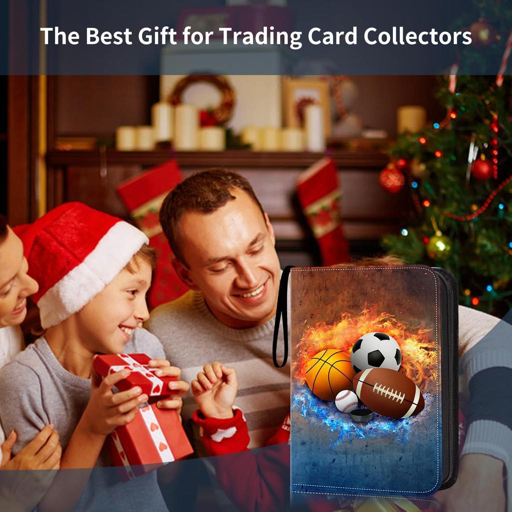 Sports Card Binder Sleeves,900 Pocket Sports Card Holder 50 Removable Sheets for Trading Cards Zipper Folder Collector Album 3 Ring Baseball Football